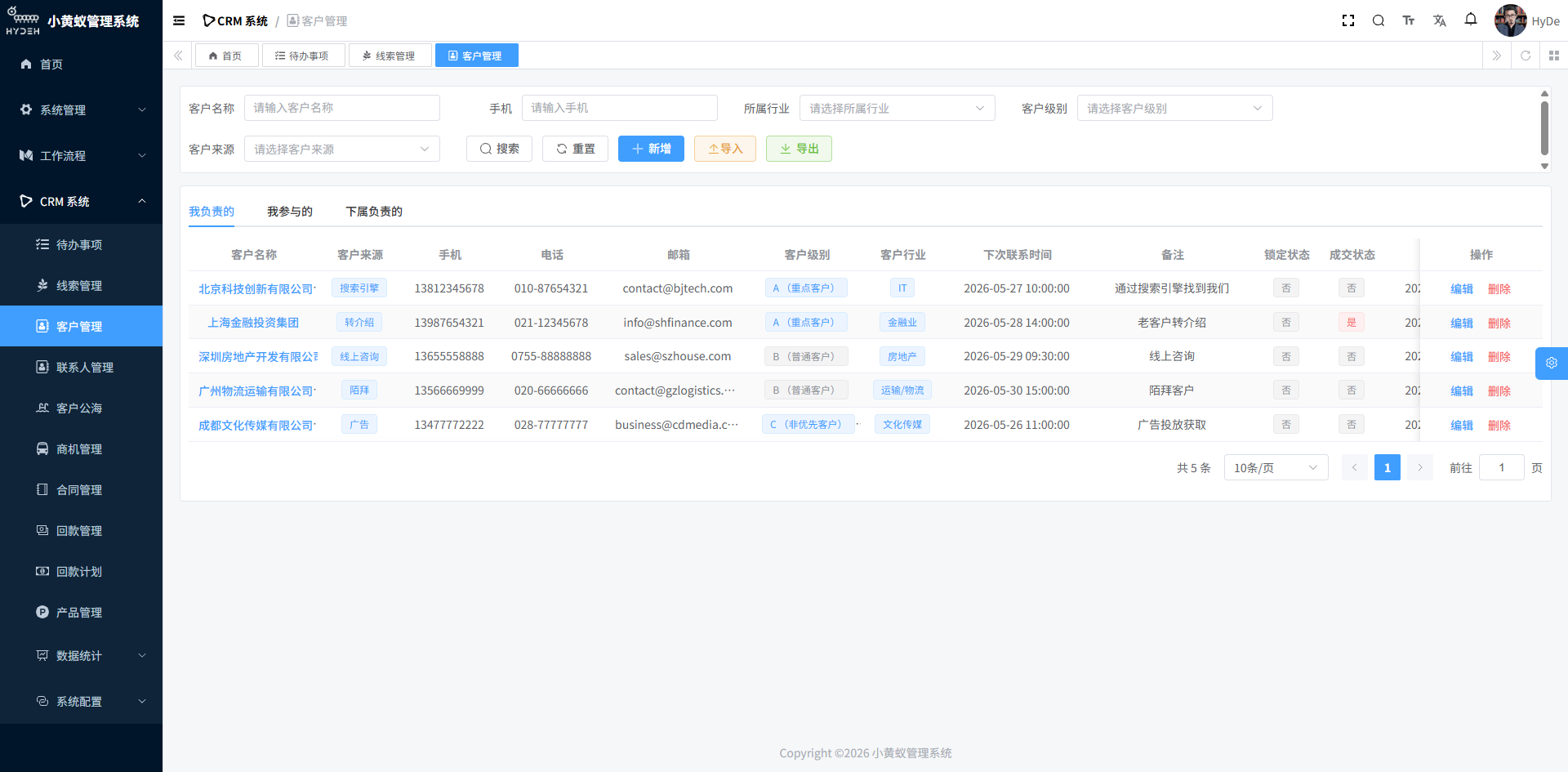 客户管理页面